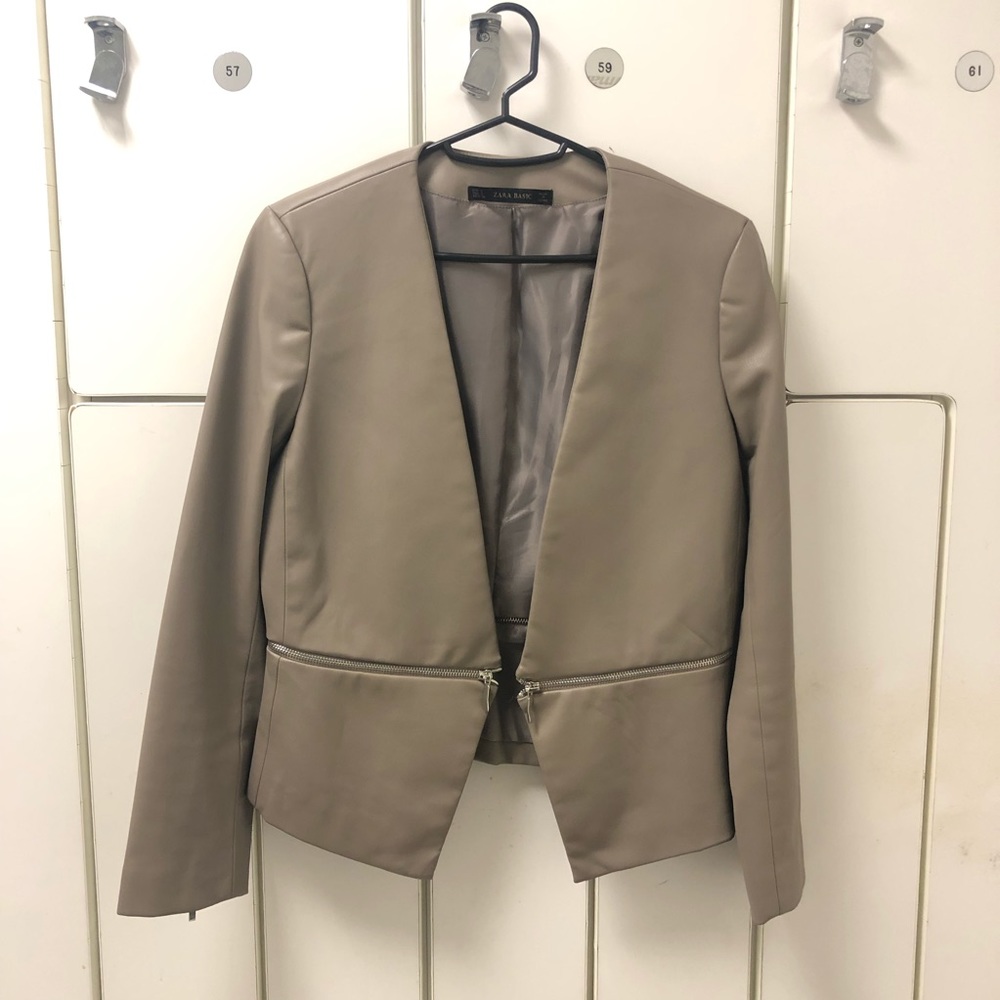 Zara vegan leather women's crop zipper blazer
